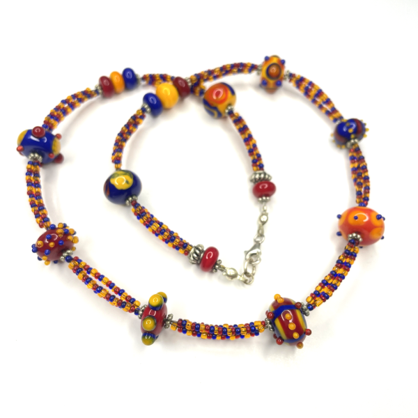 Red, Blue and Yellow Lampwork Necklace
